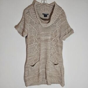 United States Sweaters Sweater Womens Large Tan Cowl Neck Short Sleeve Cable L